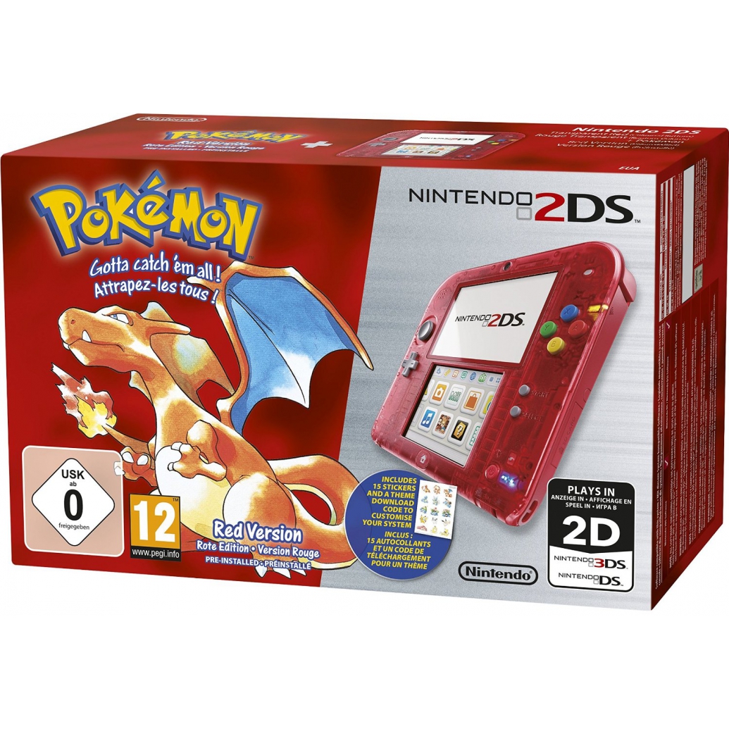 Console Nintendo 2ds Rouge Transparent + Pokémon Rouge Préinstallé Pok