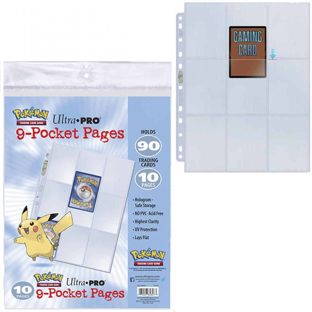 Pack de 10 feuilles Pokémon 9 pochettes pour cartes rangement classeur A4  411075