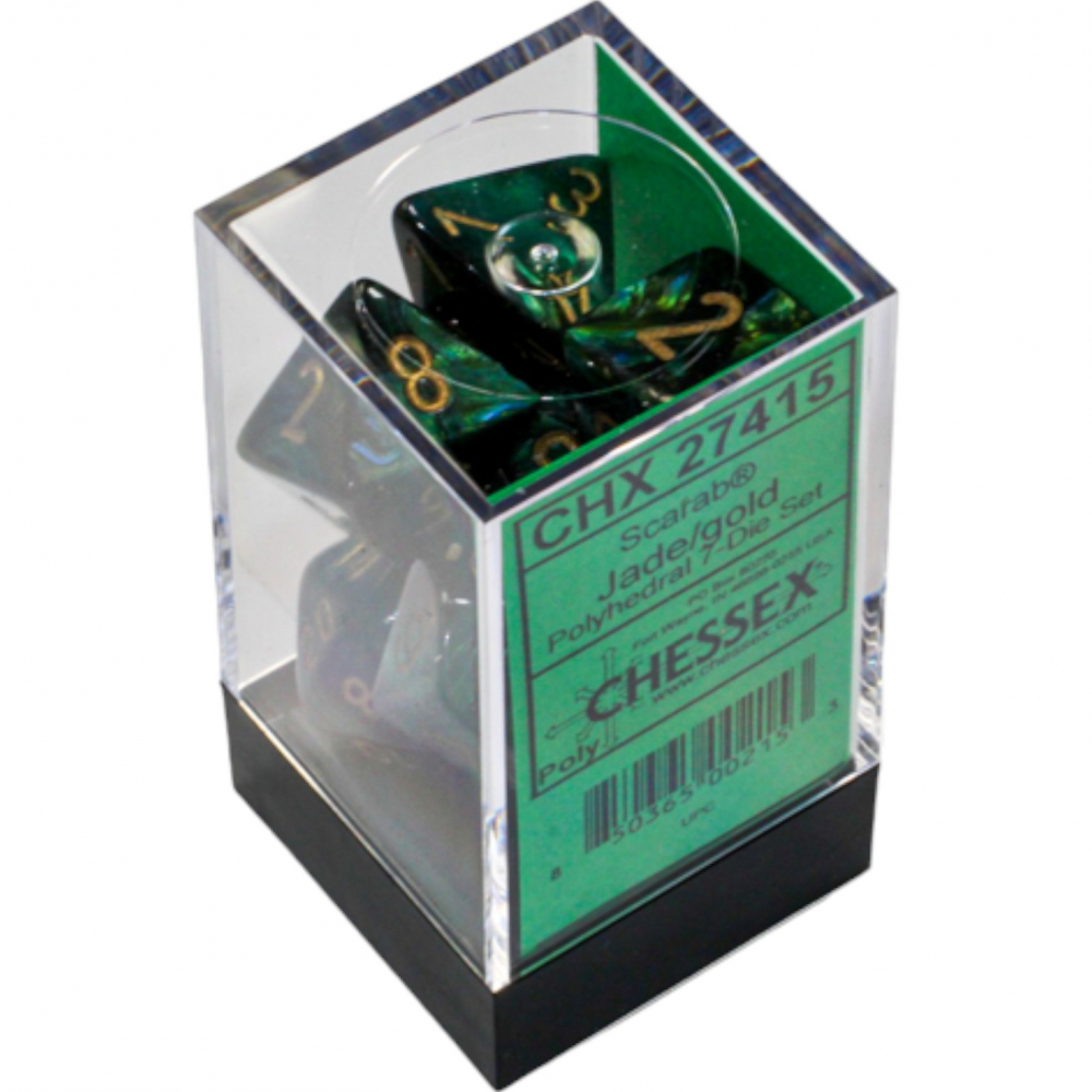 thumbnail image 2 of Scarab Jade/gold Polyhedral 7-Die Set - Wizards Books And Games 2 of 14