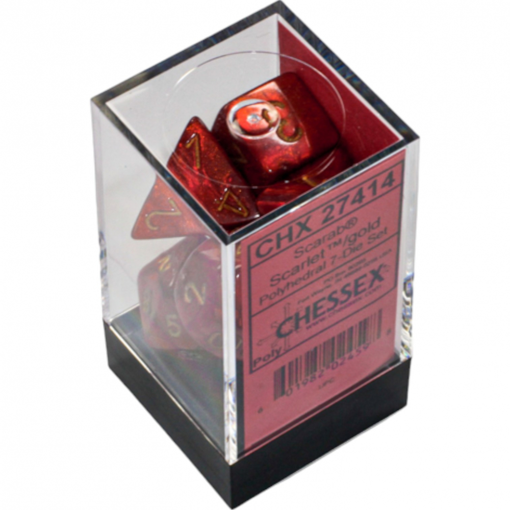 Dés Chessex Set de 7 dés Assortiments Jeux de Rôles Scarab Scarlet/Or Jeu de Rôle