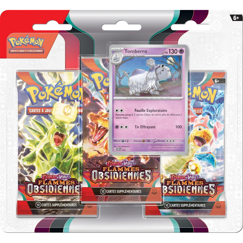 Coffret Tripack 3 Boosters - EV03 Ecarlate et Violet - Flammes Obsidiennes  : Tomberro Pokémon - UltraJeux