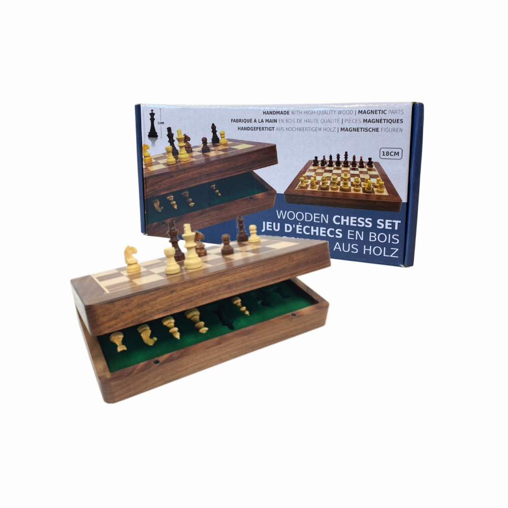 Jeu de Plateau Jeu D'?�checs en Bois 18cm : Coffret pliable et pi?�ces m