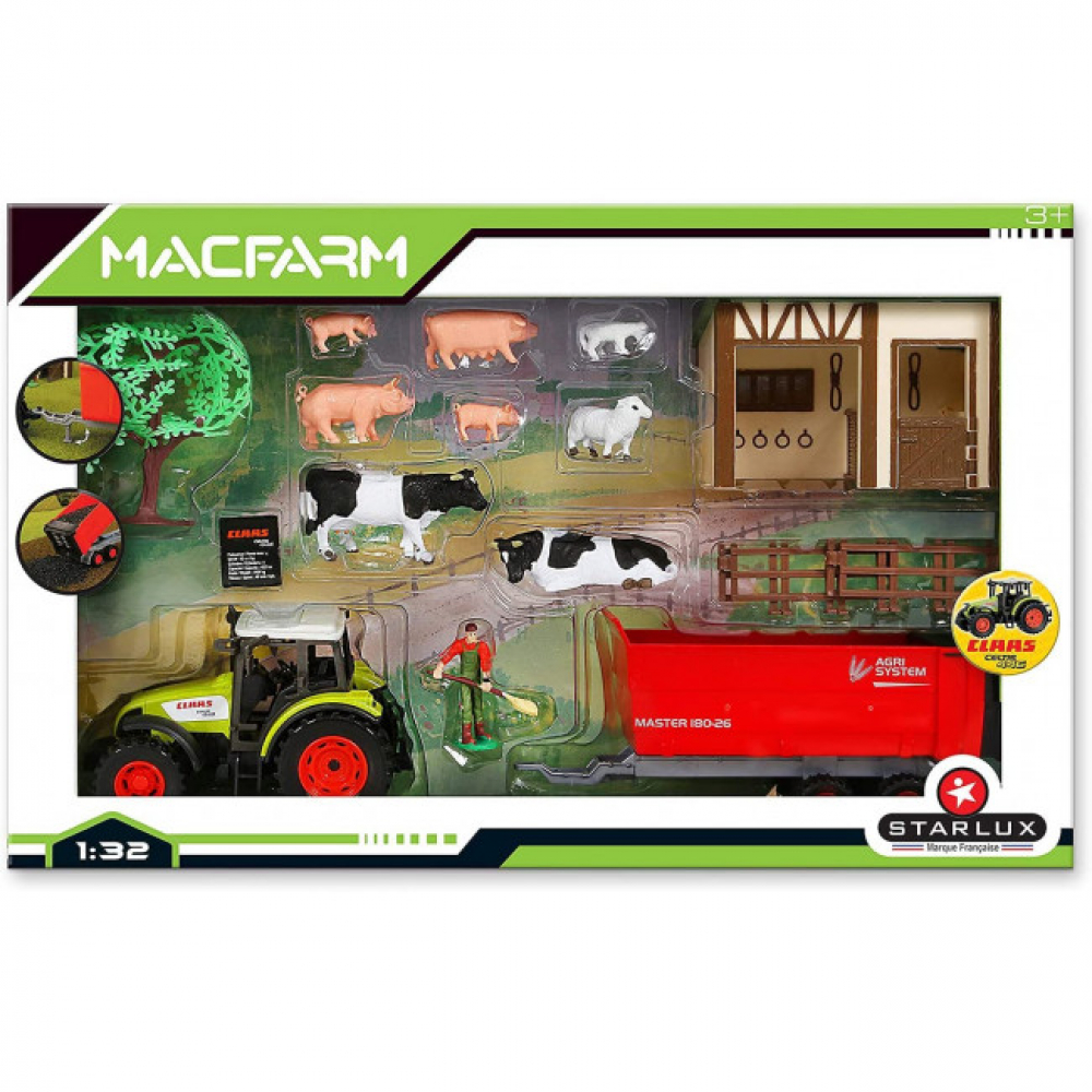 STARLUX Set de ferme avec tracteur Claas et accessoires 1/32ème