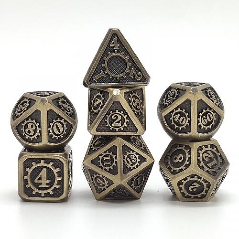 Dés Métalliques 7-en-1 Rotatifs – Alliage De Zinc, Gravure 3D, Finition Vert Mat – Pour Jeux De Rôle Et D&D, Coffret Cadeau Velours