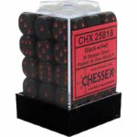 Dés  Chessex - Set de 36 Dés - À 6 Faces Couleur - Opaque - Noir/Rouge