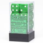 Dés  Chessex - Set de 12 Dés - À 6 Faces Couleur - Opaque - Vert/Blanc