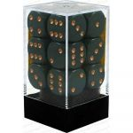 Ds  Chessex - Set de 12 Ds -  6 Faces Couleur - Opaque - Vert Gris/Or
