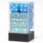 Ds  Chessex - Set de 12 Ds -  6 Faces Couleur - Opaque - Bleu Clair/Blanc