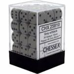 Dés  Chessex - Set de 36 Dés - À 6 Faces Couleur - Opaque - Gris/Noir