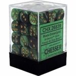 Dés  Chessex - Set de 36 Dés - À 6 Faces Couleur - Gemini Noir - Vert/Or