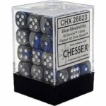 Dés  Chessex - Set de 36 Dés - À 6 Faces Couleur - Gemini - Bleu - Acier/Blanc
