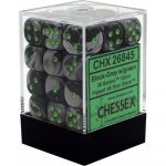 Dés  Chessex - Set de 36 Dés - À 6 Faces Couleur - GEMINI - BLACK - GREY /GREEN
