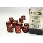 Ds  Chessex - Set de 12 Ds -  6 Faces Couleur - Glitter - Rubis/Or