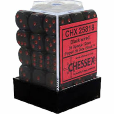 Ds et Gemmes  Chessex - Set de 36 Ds -  6 Faces Couleur - Opaque - Noir/Rouge - CHX25818