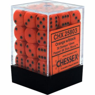 Ds et Gemmes  Chessex - Set de 36 Ds -  6 Faces Couleur - Opaque - Orange/Noir CHX 25803