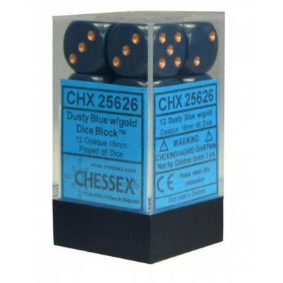 Ds  Chessex - Set de 12 Ds -  6 Faces Couleur - Oraque - Bleu Gris/Cuivre