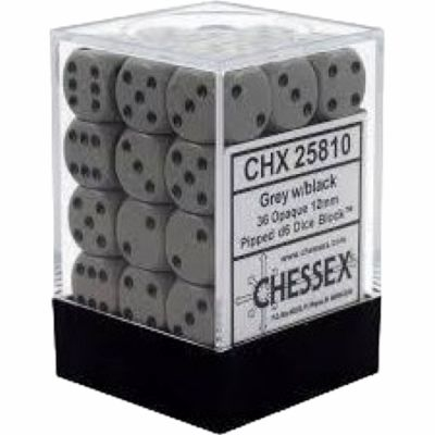 Ds et Gemmes  Chessex - Set de 36 Ds -  6 Faces Couleur - Opaque - Gris/Noir CHX25810