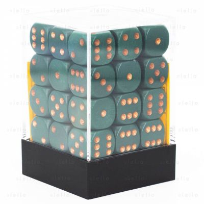 D�s et Gemmes  Chessex 25815 - Set de 36 D�s - � 6 Faces Couleur - Opaque - Vert Gris/Or