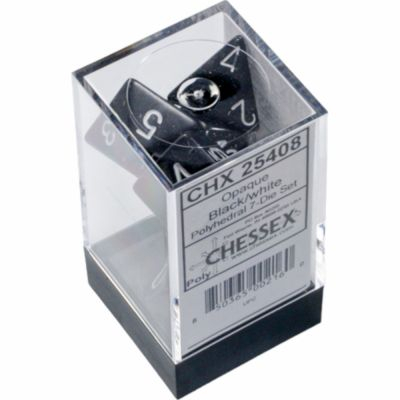 Ds et Gemmes Jeu de Rle Chessex - Set de 7 ds - Assortiments Jeux de Rles - Opaque - Noir/Blanc - CHX25408