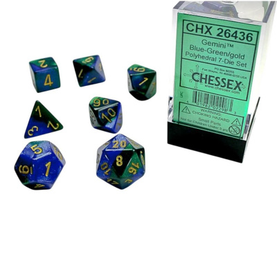 D�s et Gemmes Jeu de R�le Chessex - Set de 7 d�s - Assortiments Jeux de R�les - Gemini - Green / Blue, Gold - CHX26436
