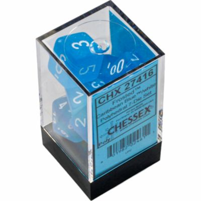 Ds Jeu de Rle Chessex - Set de 7 ds - Assortiments Jeux de Rles - Frosted - Bleu Carabe/Blanc - CHX27416