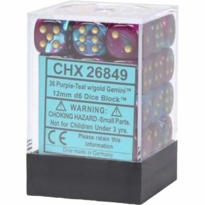 Ds et Gemmes  Chessex - Set de 36 Ds -  6 Faces Couleur - Gemini - Violet -Turquoise/Or CHX26849