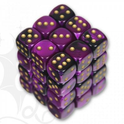 Ds et Gemmes  Chessex - Set de 36 Ds -  6 Faces Couleur - Gemini - BLACK-PURPLE/GOLD - CHX26840