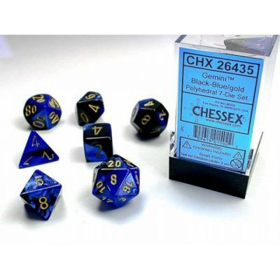 Ds  Chessex - Set de 7 ds - Assortiments Jeux de Rles - Gemini - Noir -Bleu / Or