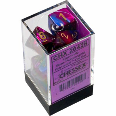 Ds et Gemmes Jeu de Rle Chessex - Set de 7 ds - Assortiments Jeux de Rles - Gemini - Bleu - Violet/Or