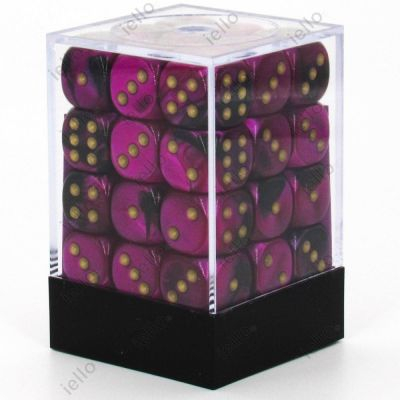 Ds  Chessex - Set de 36 Ds -  6 Faces Couleur - GEMINI - Noir - Violet/Or