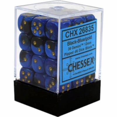 Ds  Chessex - Set de 36 Ds -  6 Faces Couleur - Gemini - Noir - Bleu/Or