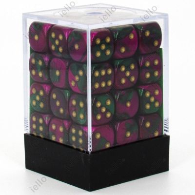 Ds  Chessex - Set de 36 Ds -  6 Faces Couleur - GEMINI - Vert - Violet/Or