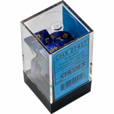 Ds et Gemmes Jeu de Rle Chessex - Set de 7 ds - Assortiments Jeux de Rles - Scarab - Bleu Royal/Or