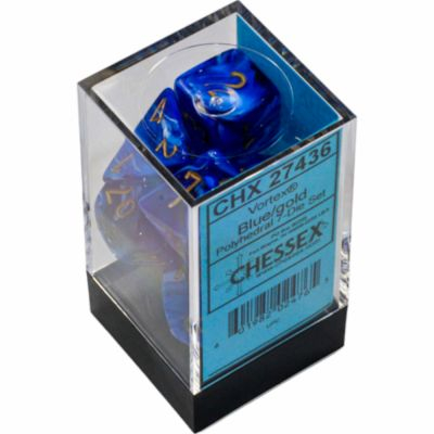 Ds Jeu de Rle Chessex - Set de 7 ds - Assortiments Jeux de Rles - Vortex - Bleu/Or