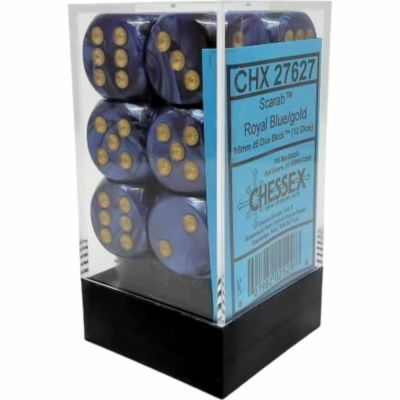 Ds  Chessex - Set de 12 Ds -  6 Faces Couleur - Scarab - Bleu Royal/Or