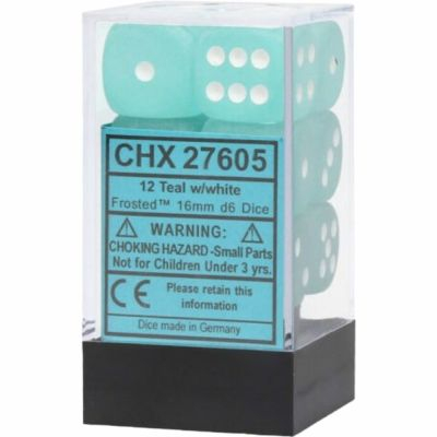 Ds  Chessex - Set de 12 Ds -  6 Faces Couleur - Frosted - Turquoise/Blanc - CHX27605