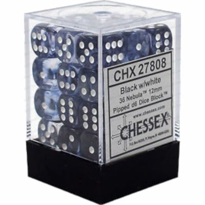 Ds et Gemmes  Chessex - Set de 36 Ds -  6 Faces Couleur - Nebula - Noir / Blanc