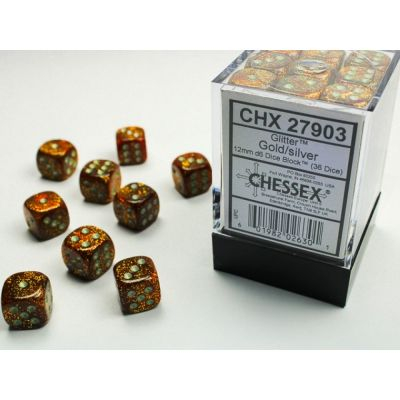 Dés  Chessex - Set de 36 Dés - À 6 Faces Couleur - Glitter - Or/Argent - CHX27903