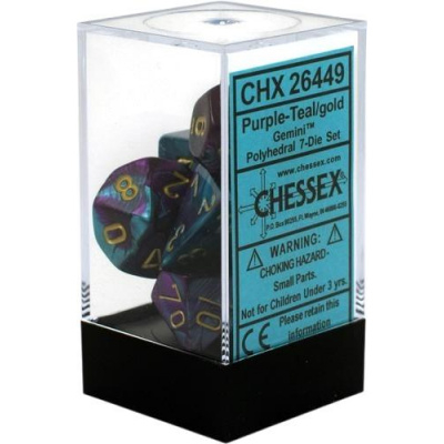 D�s et Gemmes Jeu de R�le Chessex - Set de 7 d�s - Assortiments Jeux de R�les - Gemini - Purple / Teal, Gold - CHX26449
