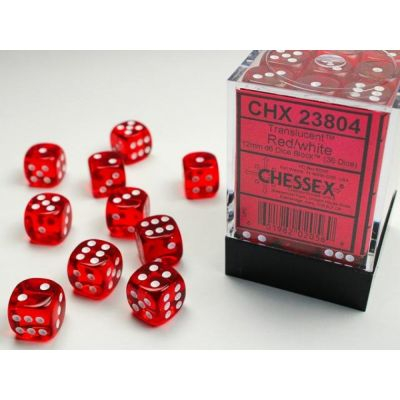 Dés  Chessex - Set de 36 Dés - À 6 Faces Couleur - Transparent - rouge/Blanc - CHX23804