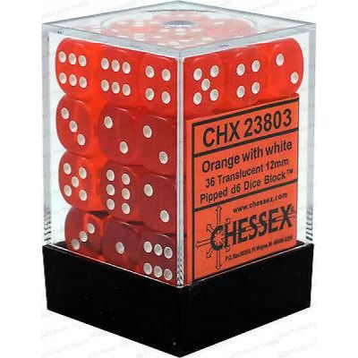 Dés  Chessex - Set de 36 Dés - À 6 Faces Couleur - Transparent - Orange/Blanc - CHX23803