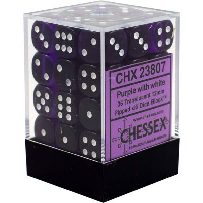 Dés  Chessex - Set de 36 Dés - À 6 Faces Couleur - Transparent - Violet/Blanc - CHX23807