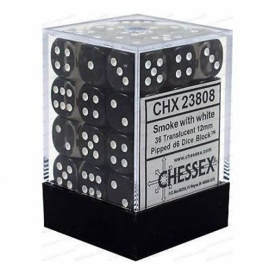 Dés  Chessex - Set de 36 Dés - À 6 Faces Couleur - Transparent - Fumé/Blanc - CHX23808