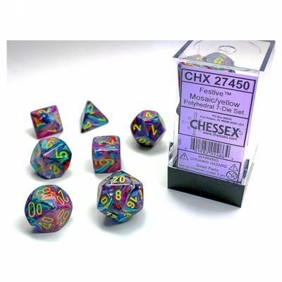 Ds  Chessex - Set de 7 ds - Assortiments Jeux de Rles - Festive - Mosaic / Jaune - CHX27450