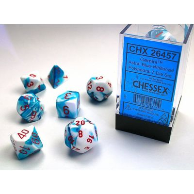 Ds  Chessex - Set de 7 ds - Assortiments Jeux de Rles - Gemini - Bleu Astral - Blanc / Rouge - CHX26457