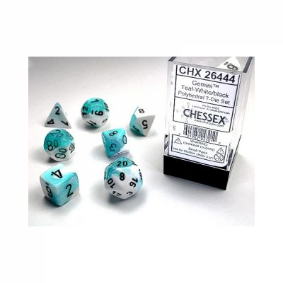 Ds  Chessex - Set de 7 ds - Assortiments Jeux de Rles - Gemini - Turquoise - Blanc / Noir - CHX26444