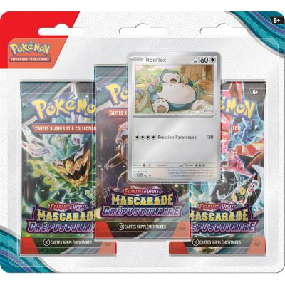 Tripack 3 Boosters Pokmon EV06 Ecarlate et Violet - Mascarade Crpusculaire : Ronflex