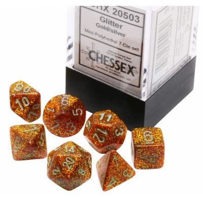 Ds et Gemmes Jeu de Rle Chessex - Set de 7 ds minis - Assortiments Jeux de Rles -  Glitter - Gold/Silver - CHX20503