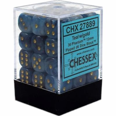 Ds et Gemmes Jeu de Rle Chessex - Set de 36 Ds -  6 Faces Couleur - Phantom - Teal/Gold - CHX27889