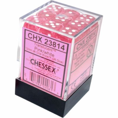 Ds et Gemmes Jeu de Rle Chessex - Set de 36 Ds -  6 Faces Couleur - Translucent - Pink/White - CHX23814